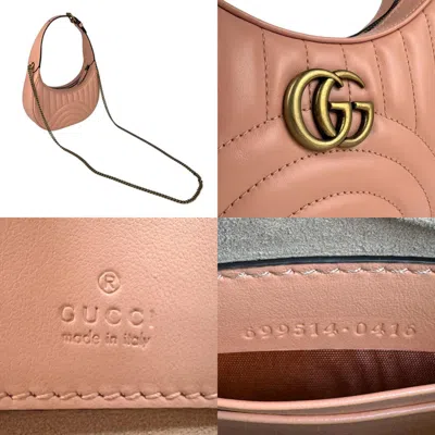 Pre-owned Gucci Gold Salmon Pink Leather Metal Handbag Shoulder Bag ()