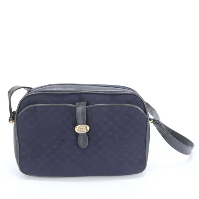 Pre-owned Gucci Navy Leather Canvas Shoulder Bag ()