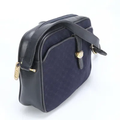 Pre-owned Gucci Navy Leather Canvas Shoulder Bag ()