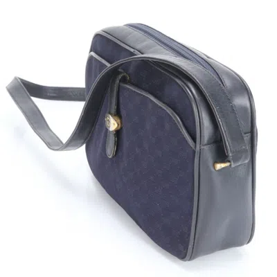 Pre-owned Gucci Navy Leather Canvas Shoulder Bag ()