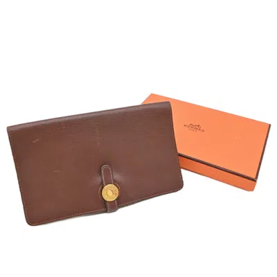 Pre-owned Hermes Brown Swift Leather Long Wallet (bi-fold) ()