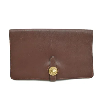 Pre-owned Hermes Brown Swift Leather Long Wallet (bi-fold) ()