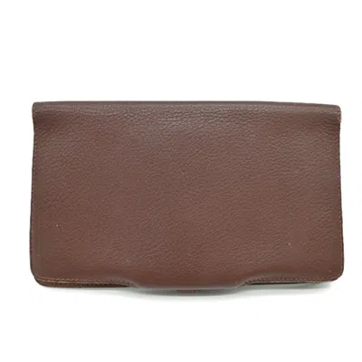 Pre-owned Hermes Brown Swift Leather Long Wallet (bi-fold) ()