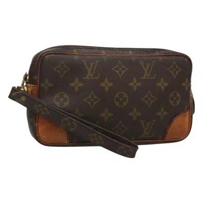 Pre-owned Louis Vuitton Marly Dragonne Brown Canvas Clutch Bag ()