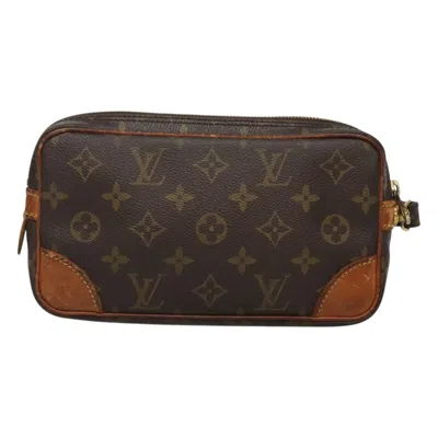 Pre-owned Louis Vuitton Marly Dragonne Brown Canvas Clutch Bag ()