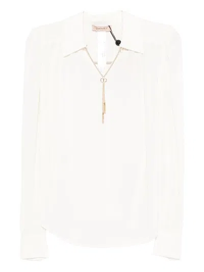 Twinset Chain-embellished Polo Blouse In Neutral