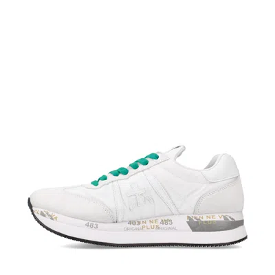 Premiata Conny Sneakers In White Suede And Fabric In White