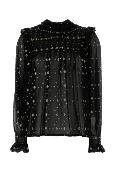 Saint Laurent Embroidered Crepe Blouse In Black