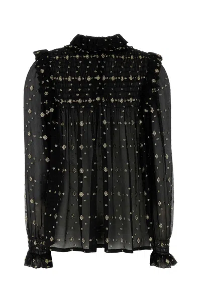Saint Laurent Embroidered Crepe Blouse In Black