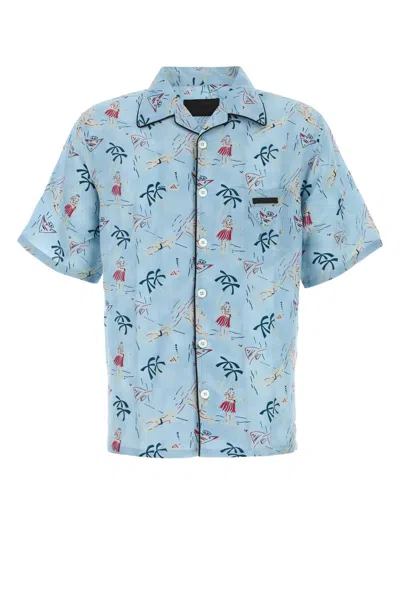 Prada Printed Viscose Silk-blend Shirt With Front Pocket In Multi