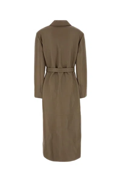 Fendi Belted Waist Leather Coat In Brown