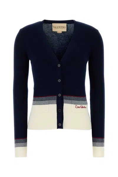 Valentino Garavani Virgin Wool Cardigan In Blue