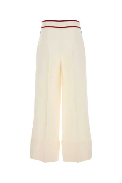 Valentino Ivory Trousers With Gold V In Neutral
