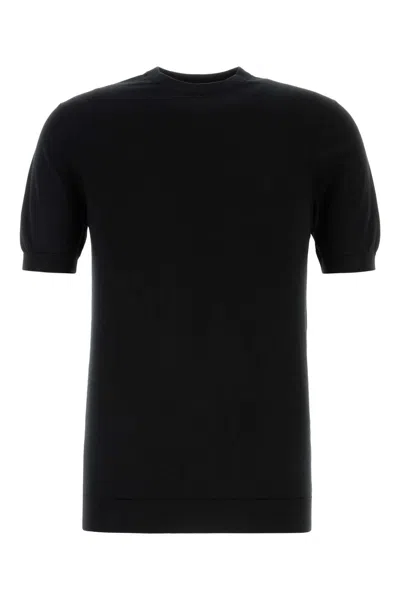 Fedeli Ribbed Hem Short Sleeves Textured Pattern In Black