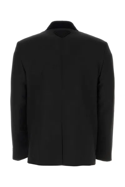 Prada Wool Blazer With Metallic Buttons And Double-breasted Design In Black