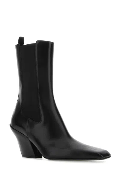 Prada Black Leather Ankle Boots In Black