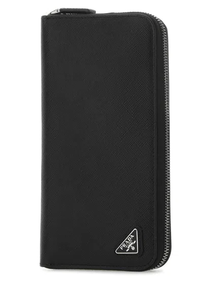 Prada Black Leather Wallet In Black