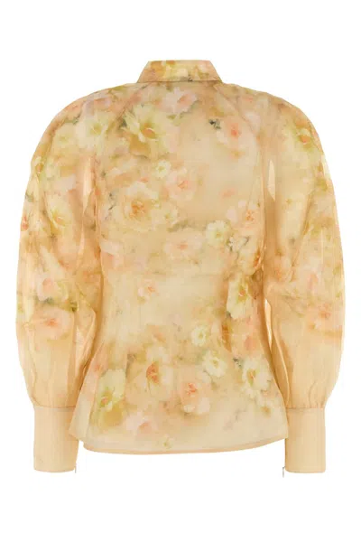 Zimmermann Crush Floral-print Linen-blend Blouse In Gold