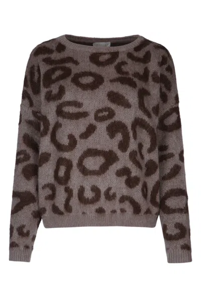 Iblues I Blues Leopard Print Sweater In Brown