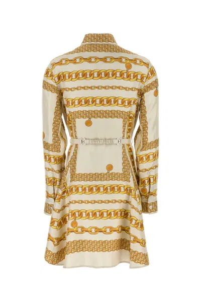 Versace Treasure Silk Mini Shirt Dress In Yellow
