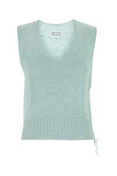 Maison Margiela Gardening Hemp Knit Vest Woman Light Blue In Green