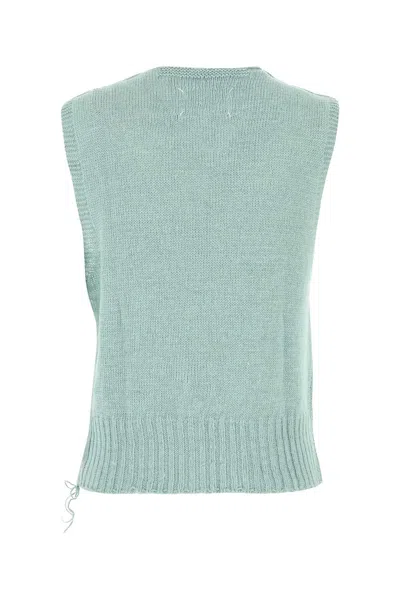 Maison Margiela Gardening Hemp Knit Vest Woman Light Blue In Green