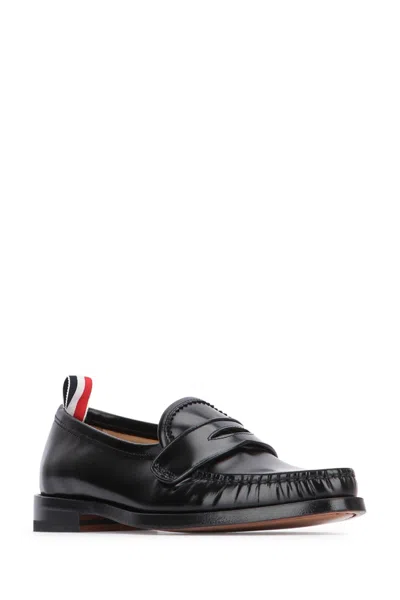 Thom Browne Leather Loafers With Round Toe And Rubber Sole In Black