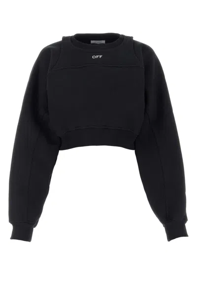 Off-white Logo Embroidered Cropped Sweatshirt In Black