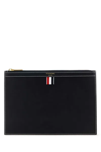 Thom Browne Midnight Blue Leather Document Case In Black