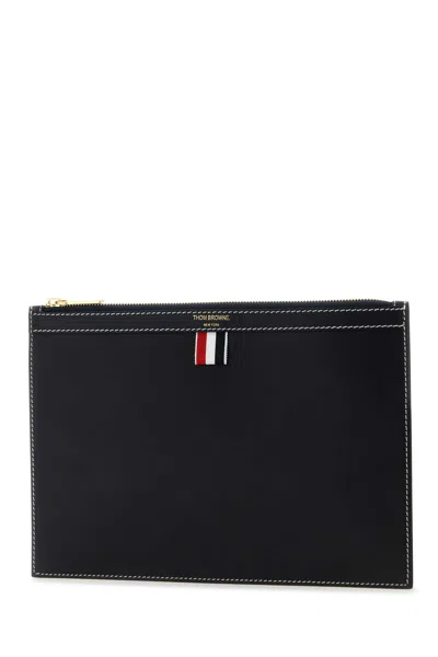 Thom Browne Midnight Blue Leather Document Case In Black