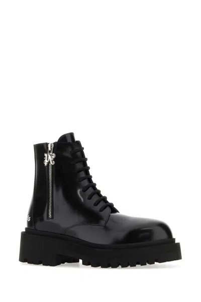Palm Angels Black Leather Ankle Boots