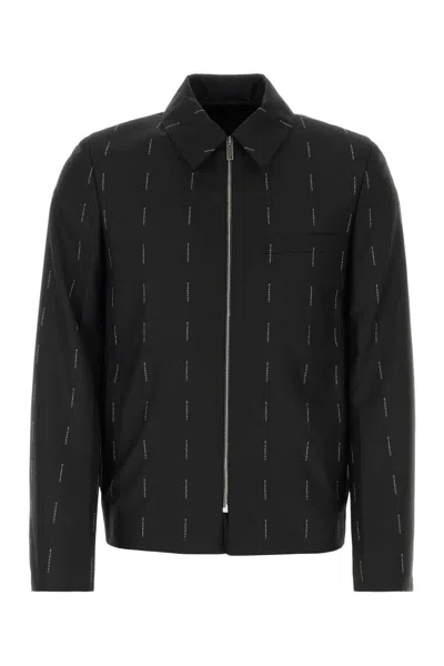 Givenchy Wool Blazer With All-over Logo Print In Black