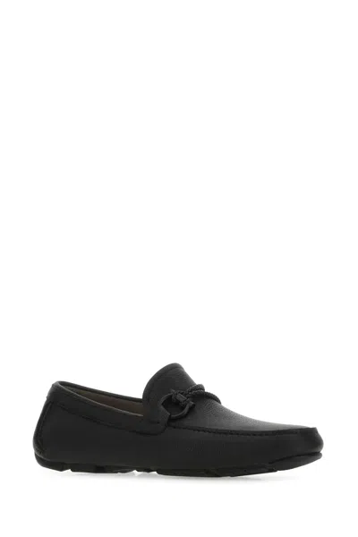 Ferragamo Black Solid Loafers In Animal Print