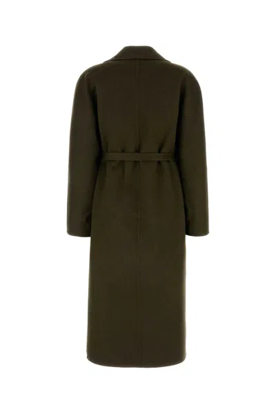 Ferragamo Coat Wool Blend Belted Waist In Green