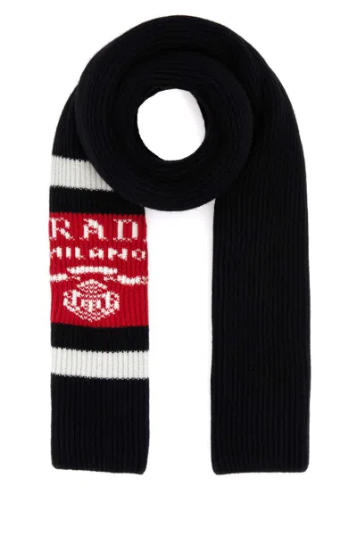 Prada Logo Jacquard Cashmere Scarf In Black