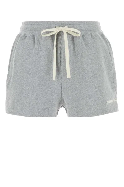 Miu Miu Cotton Shorts With Drawstring And Elastic Waistband In Gray