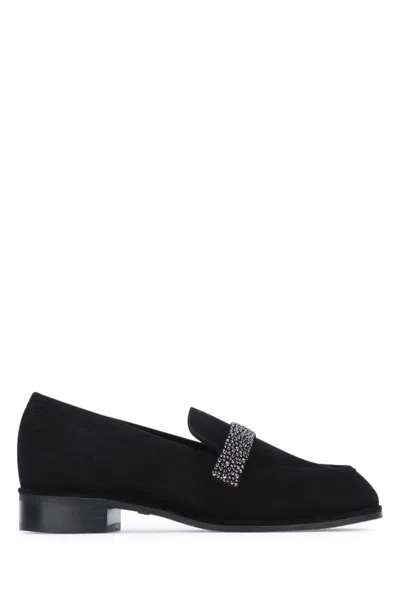 Stuart Weitzman Loafers With Embellished Strap Detail In Black