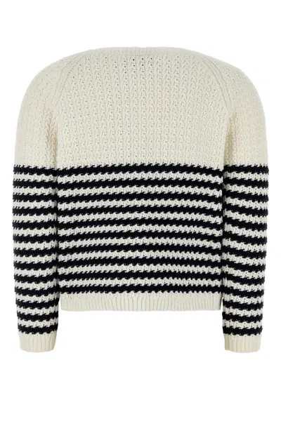 Gucci Embroidered Stripes Cotton Sweater In White