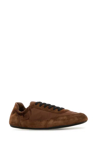 Prada Brown Re Nylon And Suede Collapse Sneakers
