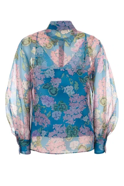 Mm Studio Printed Light Knit Barnaba Shirt In Blue