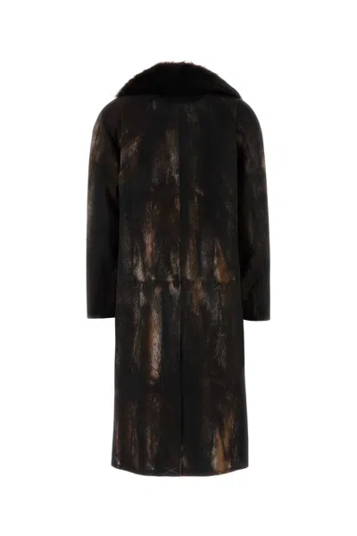 Prada Printed Cotton Coat In Brown