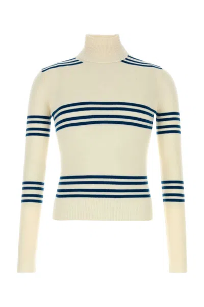 Prada Embroidered Stripes Wool Sweater In Neutral
