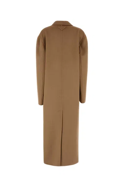 Prada Light Brown Single-breasted Coat In Brown