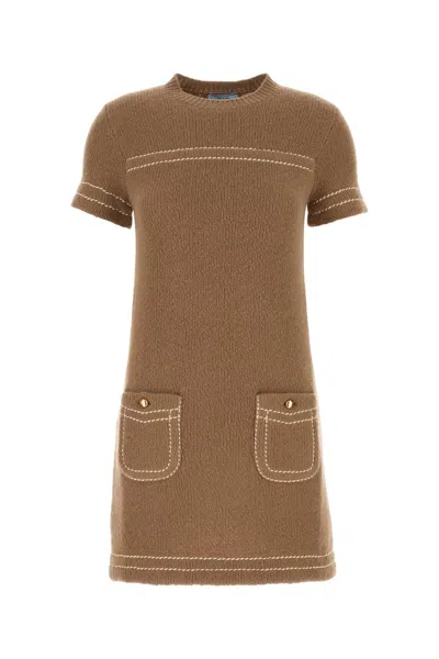 Prada Biscuit Cashmere Mini Dress In Brown