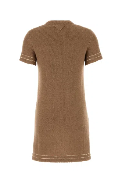 Prada Biscuit Cashmere Mini Dress In Brown