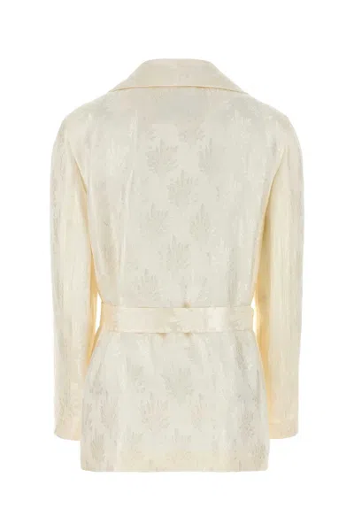 Fendi Silk Blazer With Belted Waist And Jacquard Pattern In Nude