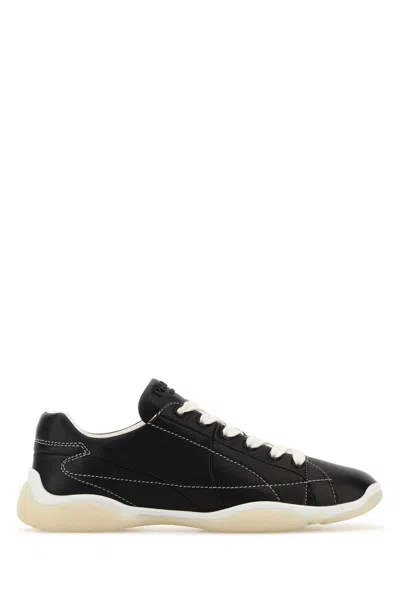 Prada Handcrafted Leather Sneakers Geometric Stitching In Multi
