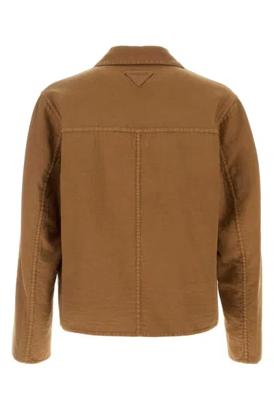 Prada Single-breasted Cotton Jacket In Brown