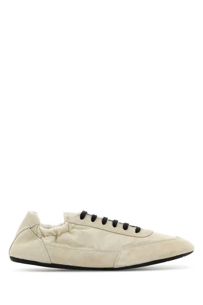 Prada Women Ivory Re-nylon And Suede Collapse Sneakers In Neutral