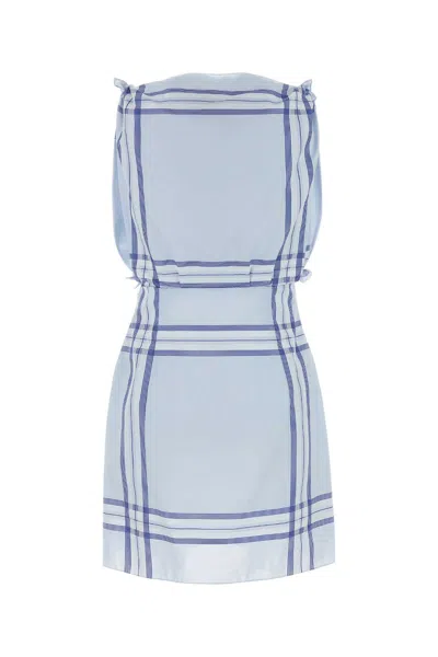 Prada Embroidered Cotton Mini Dres In Blue